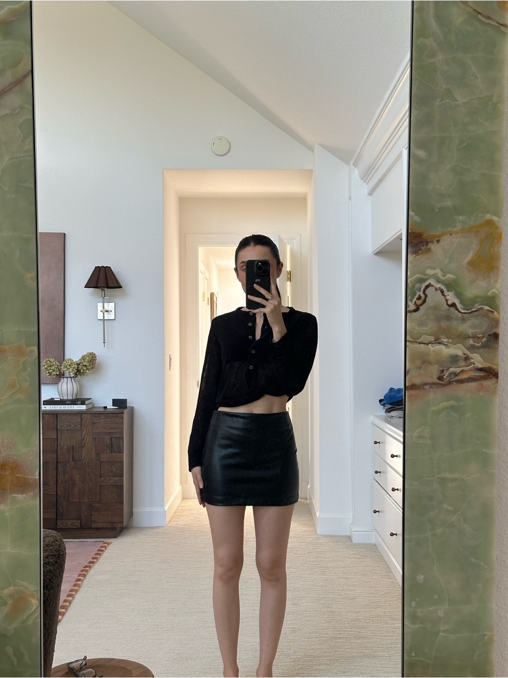 L'Academie Black Faux Leather Mini Skirt